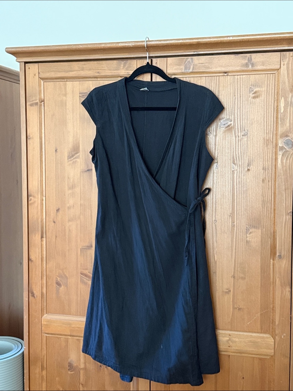 Cute black linen wrap dress
